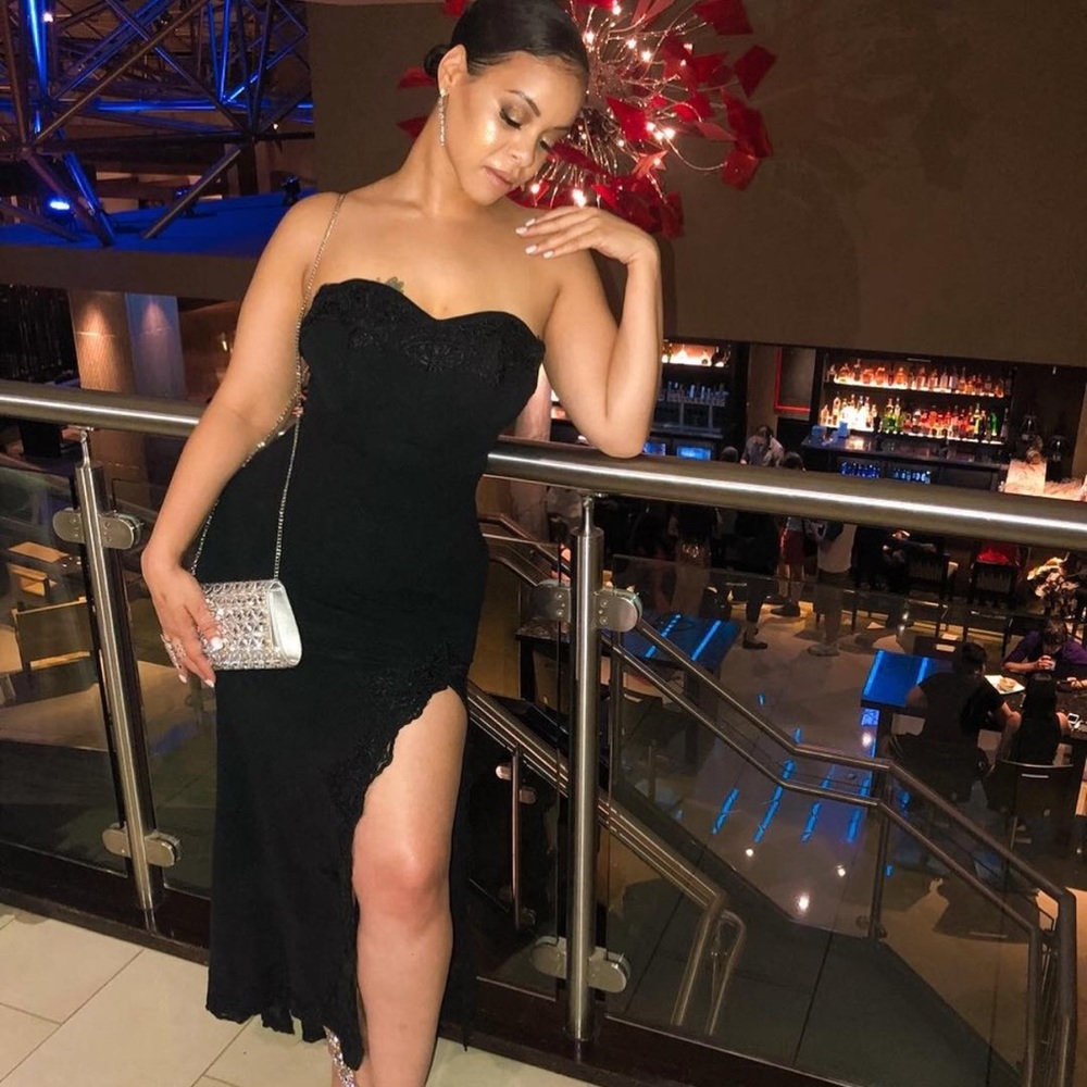 Black Strapless Embroidered Gown US M